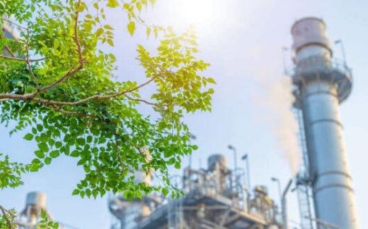 Photo symbolisant l'écoresponsabilité : un bâtiment entouré d'arbres