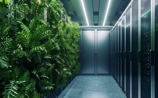 La porte d'un datacenter entourée de verdure